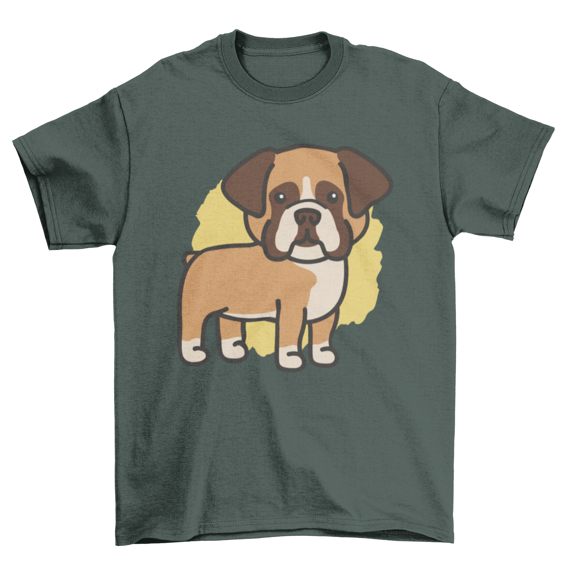 Stylish t-shirt featuring a vibrant boxer dog graphic, perfect for dog lovers.