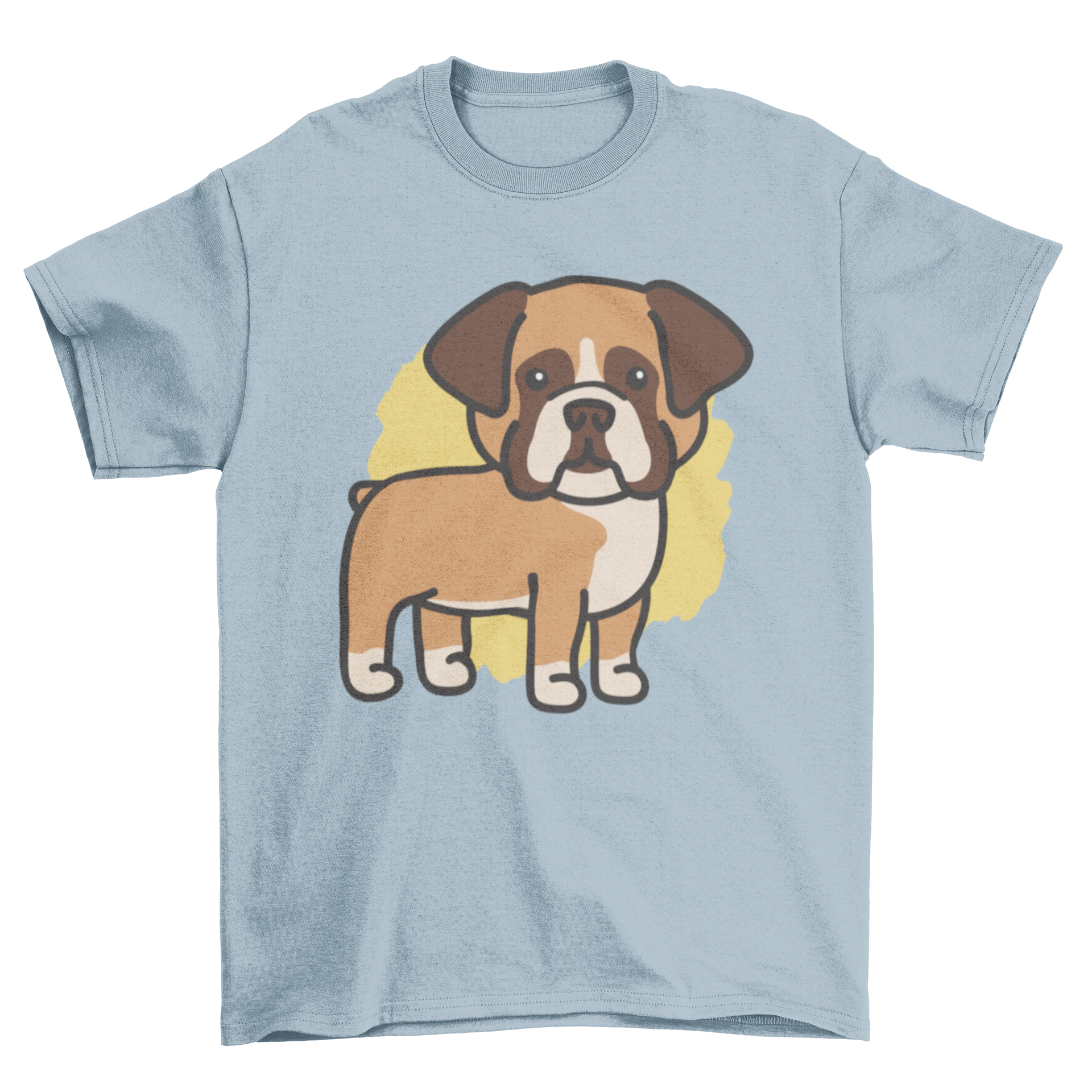 Stylish t-shirt featuring a vibrant boxer dog graphic, perfect for dog lovers.