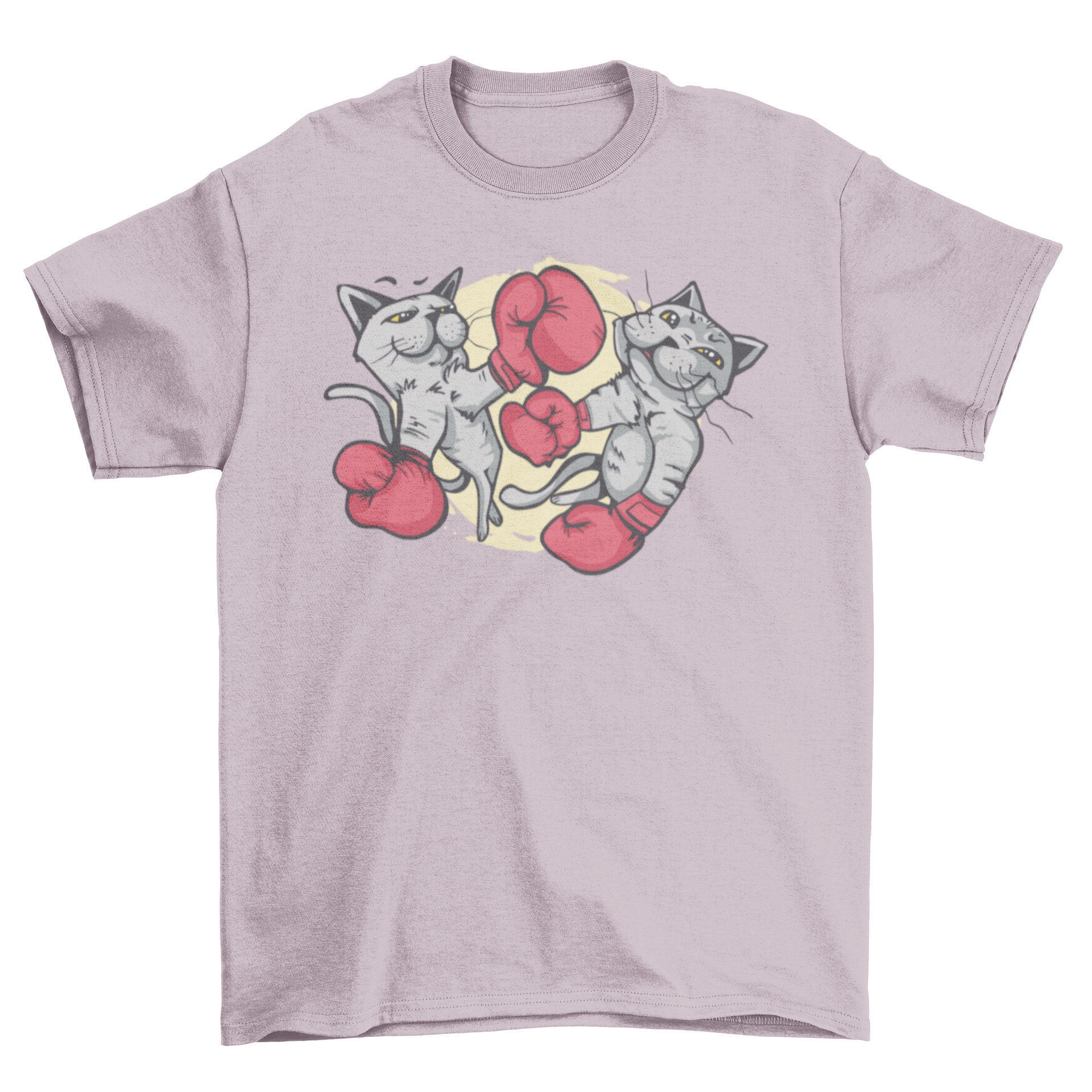 A playful t-shirt featuring two muscular cats in a boxing match, showcasing their strength and competitive spirit.