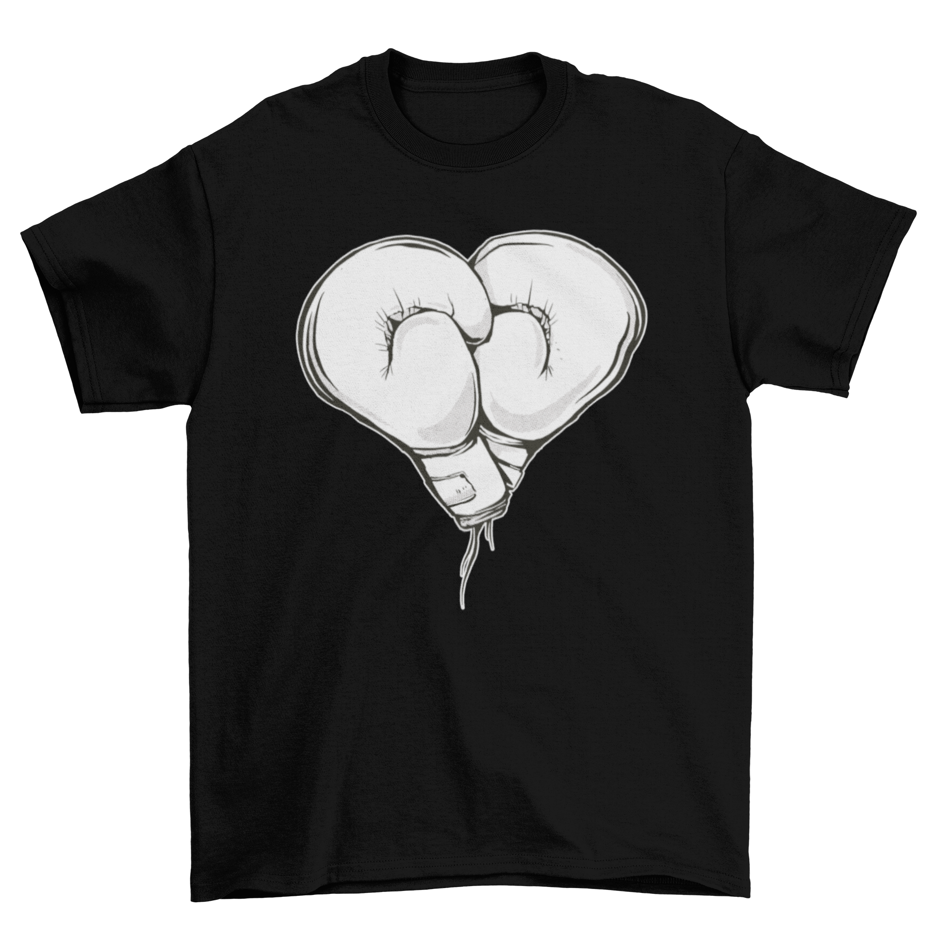 A stylish t-shirt featuring a unique design of two boxing gloves forming a heart shape, perfect for boxing enthusiasts.