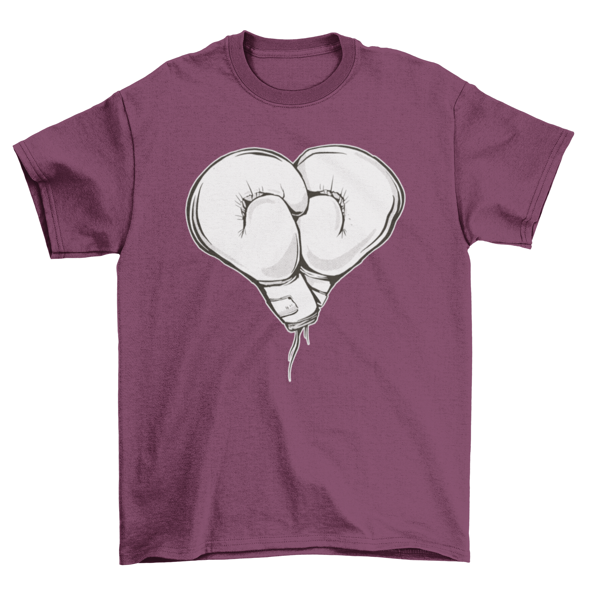 A stylish t-shirt featuring a unique design of two boxing gloves forming a heart shape, perfect for boxing enthusiasts.