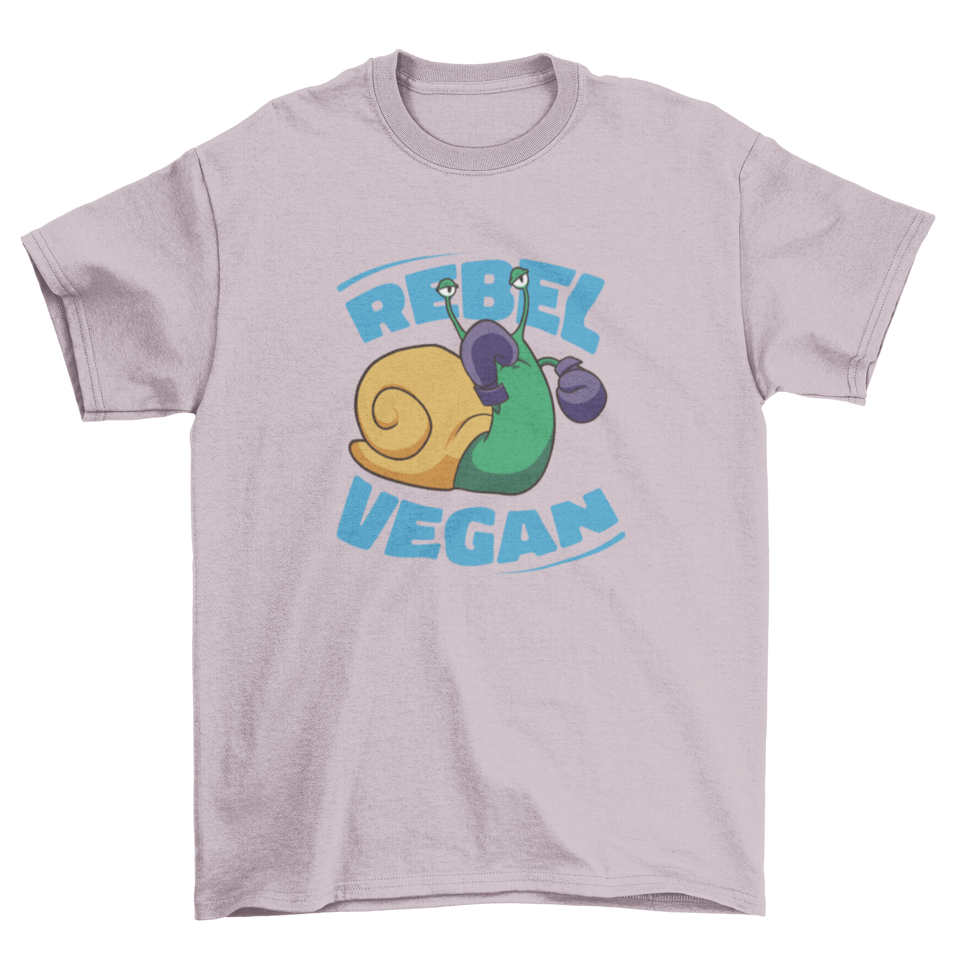 A stylish t-shirt featuring a boxing snail graphic and the quote 'Rebel Vegan', perfect for casual wear.