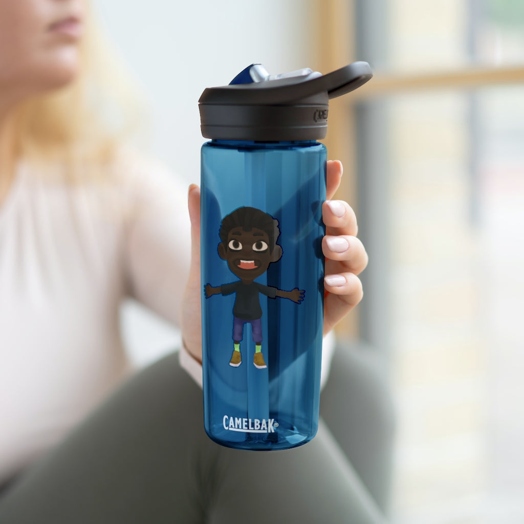 Boy CamelBak Eddy® Water Bottle in 20oz and 25oz sizes, showcasing durable Tritan™ material and spill-proof design.