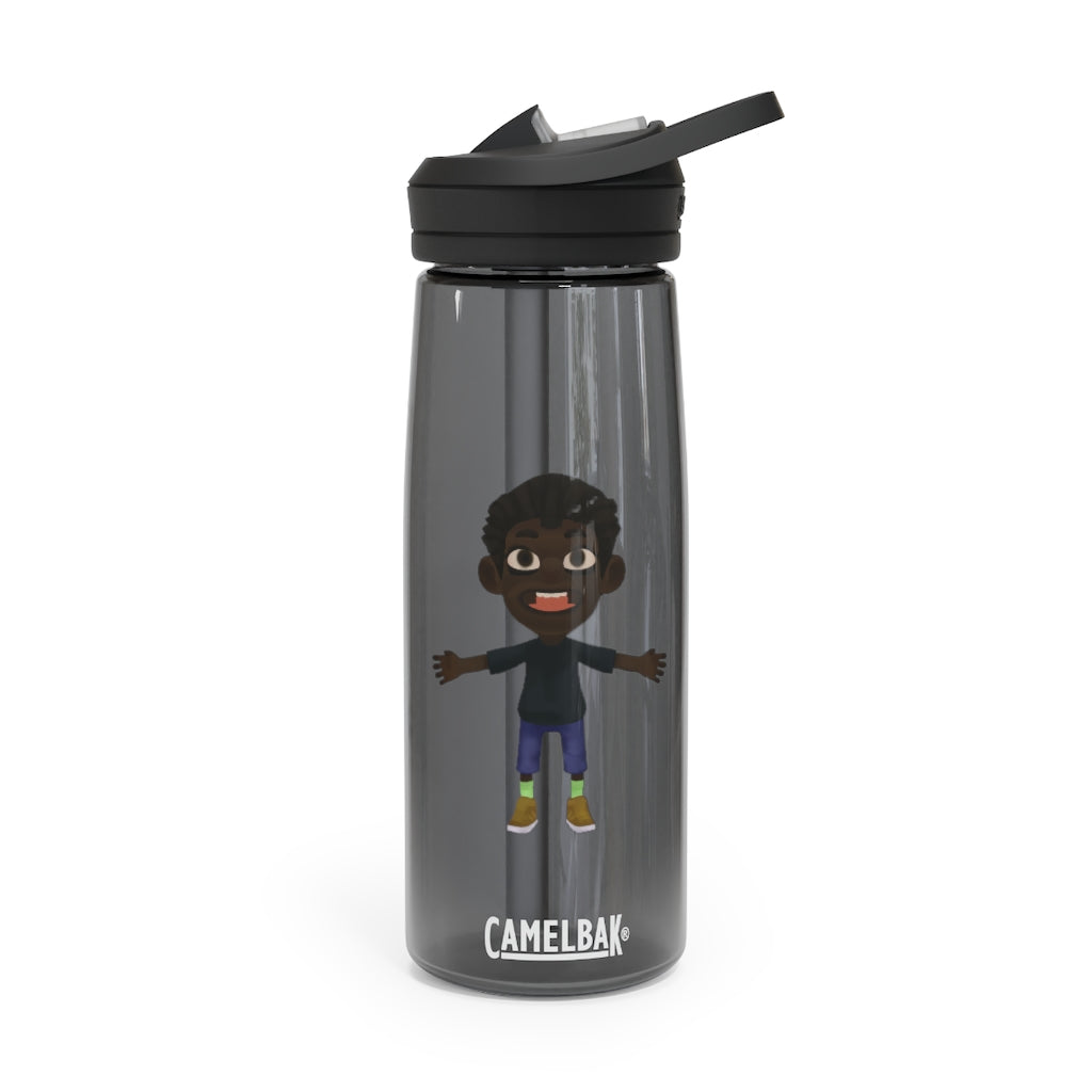 Boy CamelBak Eddy® Water Bottle in 20oz and 25oz sizes, showcasing durable Tritan™ material and spill-proof design.