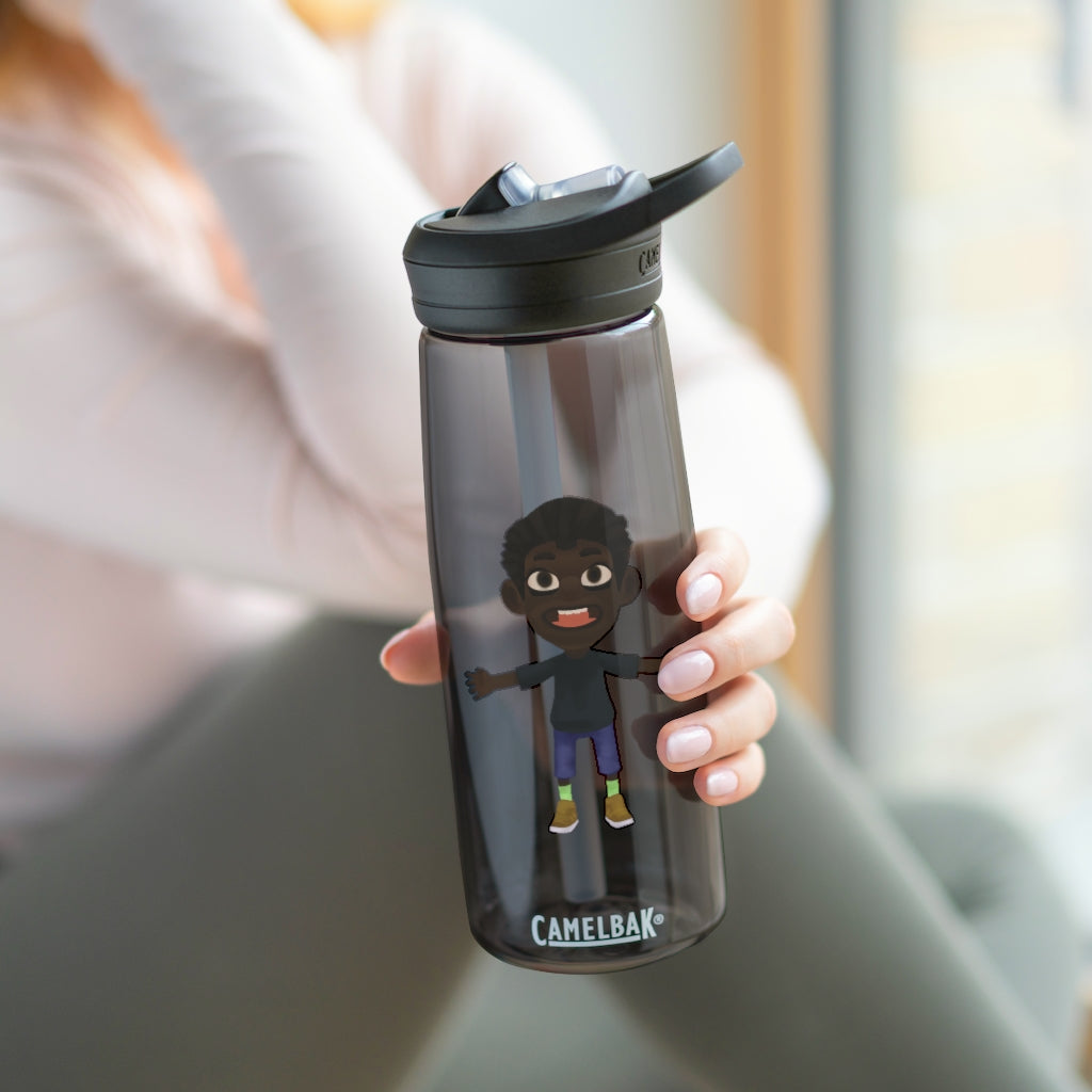 Boy CamelBak Eddy® Water Bottle in 20oz and 25oz sizes, showcasing durable Tritan™ material and spill-proof design.