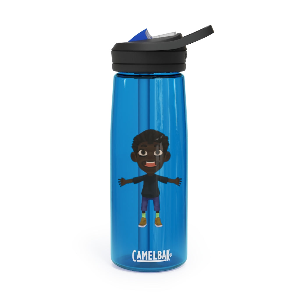 Boy CamelBak Eddy® Water Bottle in 20oz and 25oz sizes, showcasing durable Tritan™ material and spill-proof design.