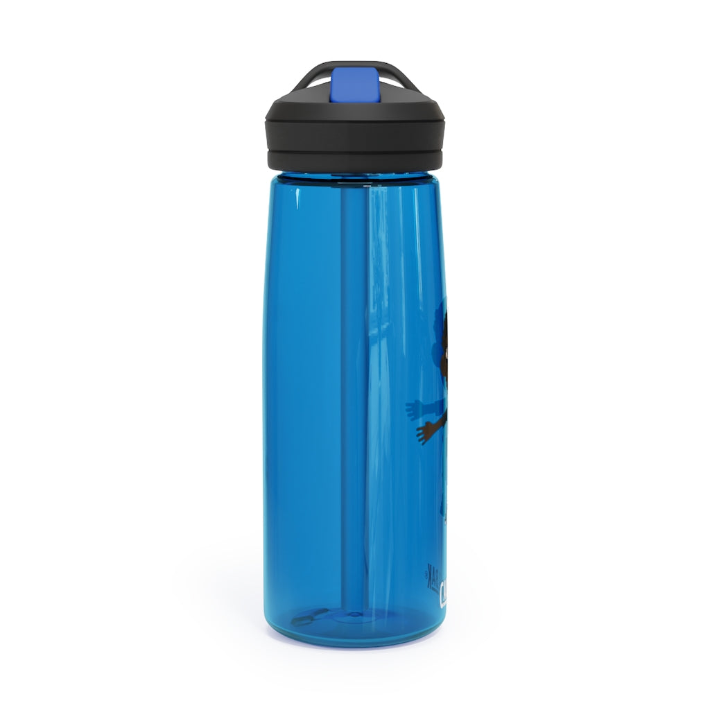 Boy CamelBak Eddy® Water Bottle in 20oz and 25oz sizes, showcasing durable Tritan™ material and spill-proof design.