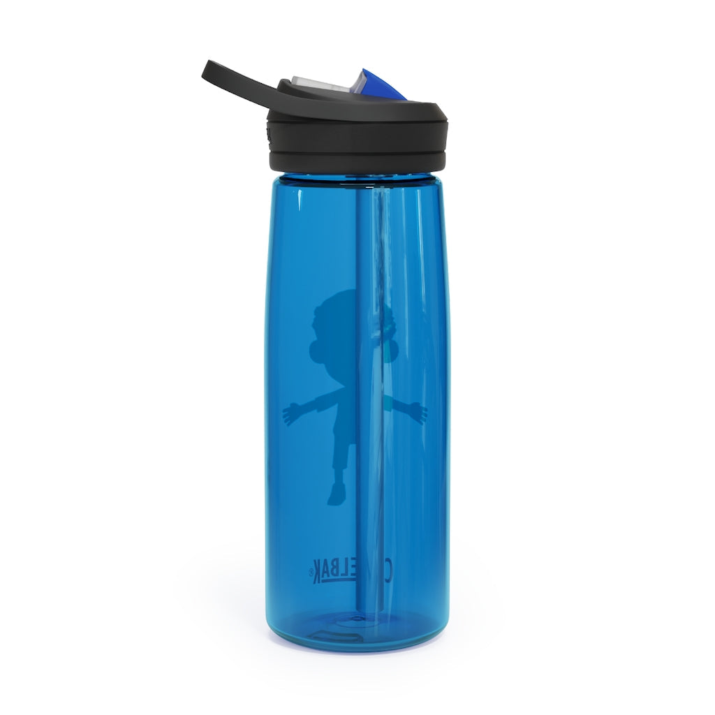 Boy CamelBak Eddy® Water Bottle in 20oz and 25oz sizes, showcasing durable Tritan™ material and spill-proof design.