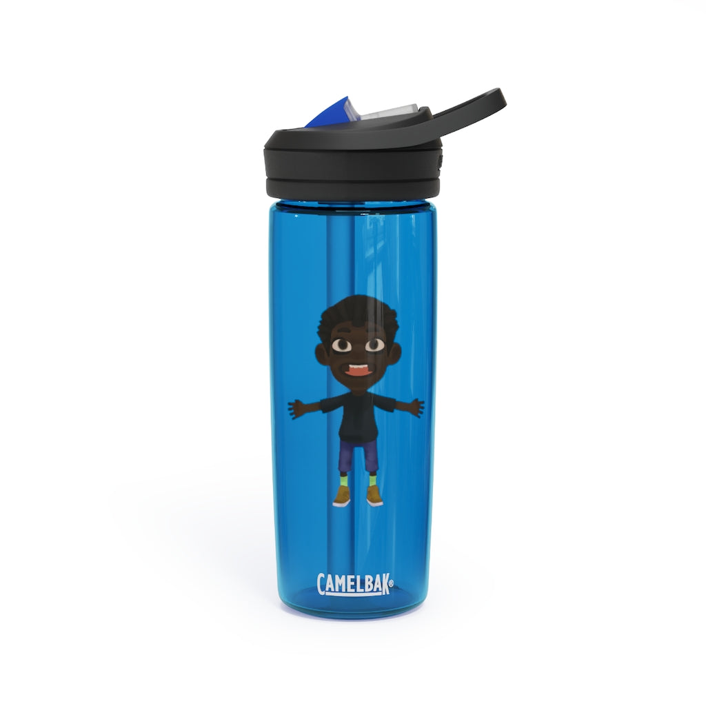 Boy CamelBak Eddy® Water Bottle in 20oz and 25oz sizes, showcasing durable Tritan™ material and spill-proof design.