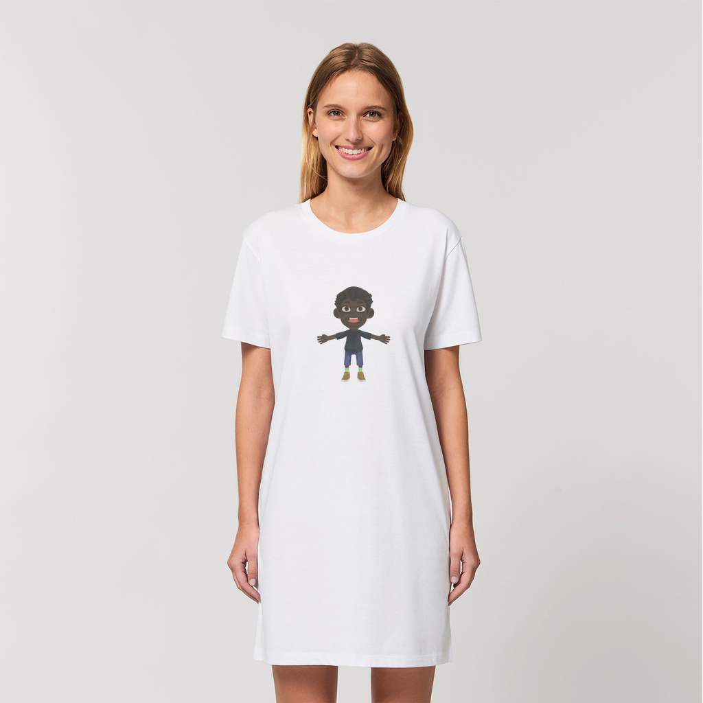 Boy Organic T-Shirt Dress made from 100% organic cotton, featuring a soft texture and stylish design, available in various sizes.