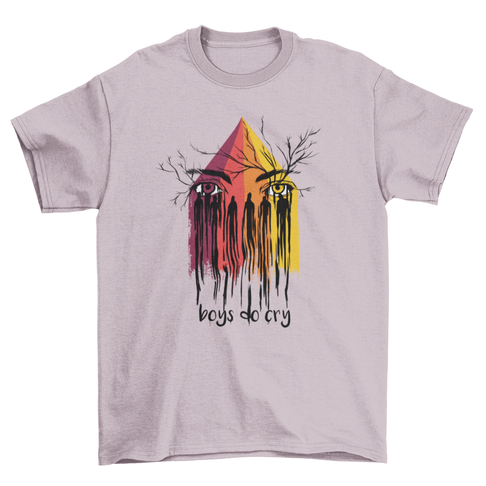 Boys Cry T-Shirt featuring two eyes with rainbow tears and the text 'Boys do Cry' at the bottom.