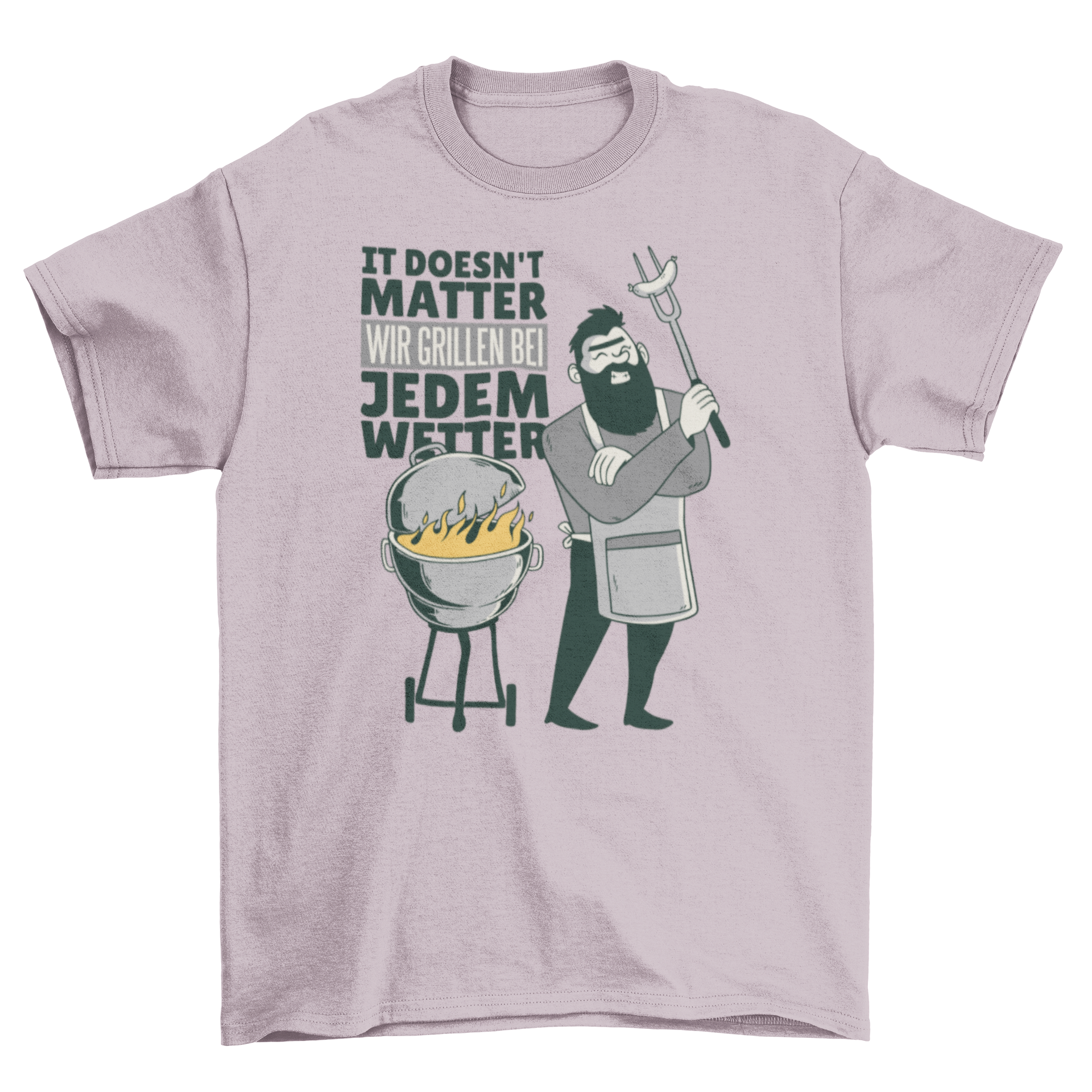 BBQ German Quote T-shirt featuring a man grilling with a humorous German quote.