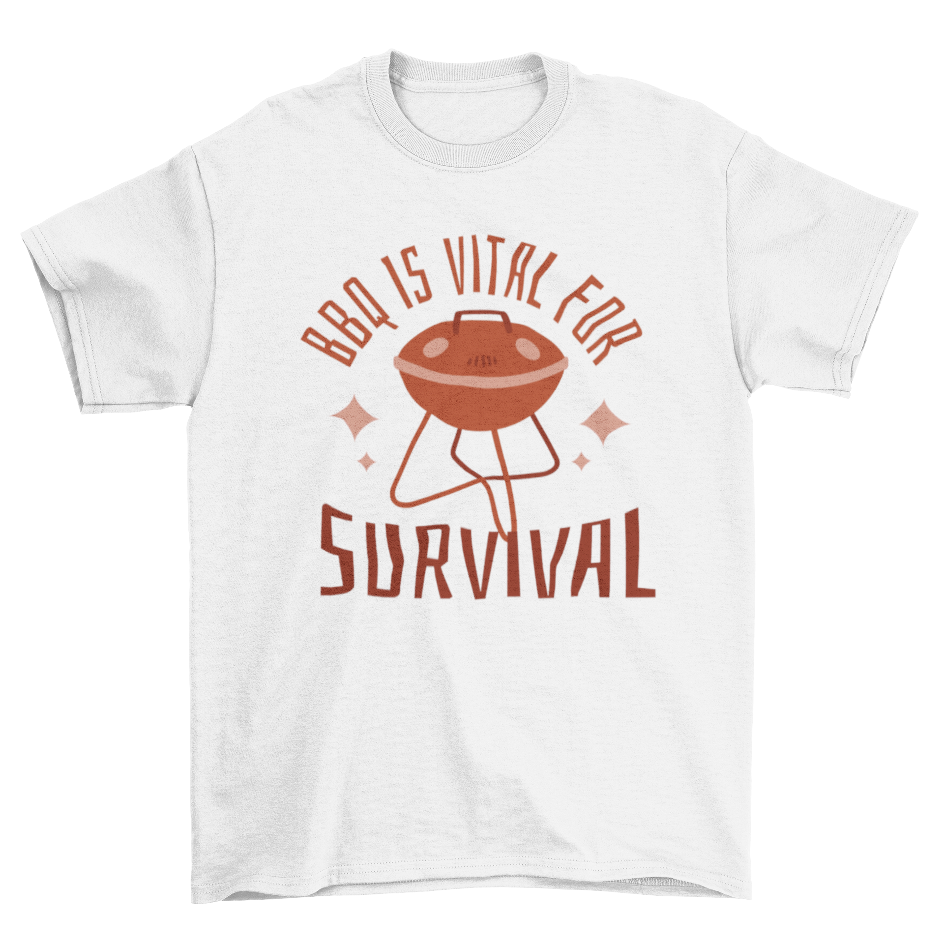 A stylish t-shirt featuring a BBQ grill graphic and the quote 'BBQ is vital for survival', perfect for grilling enthusiasts.