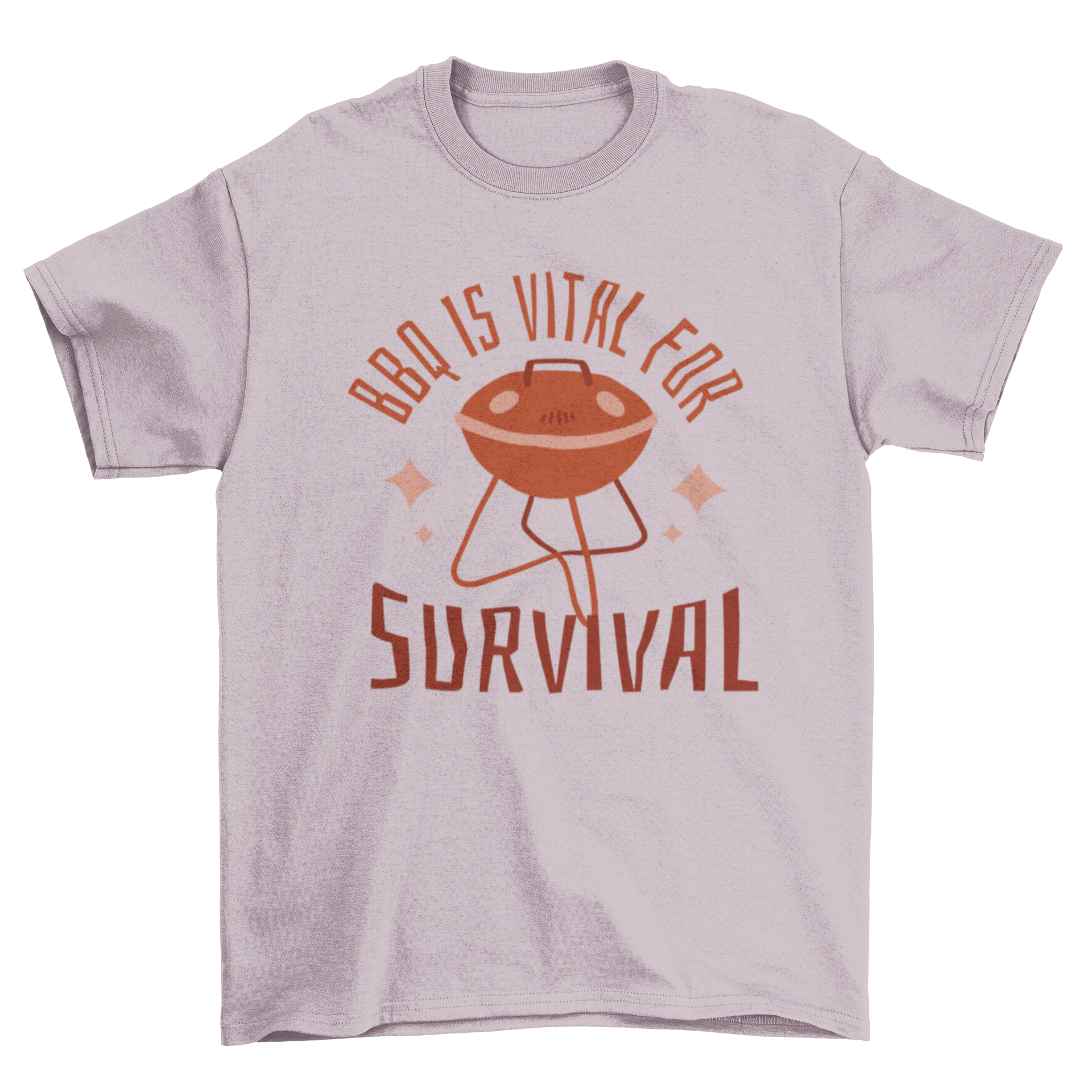 A stylish t-shirt featuring a BBQ grill graphic and the quote 'BBQ is vital for survival', perfect for grilling enthusiasts.