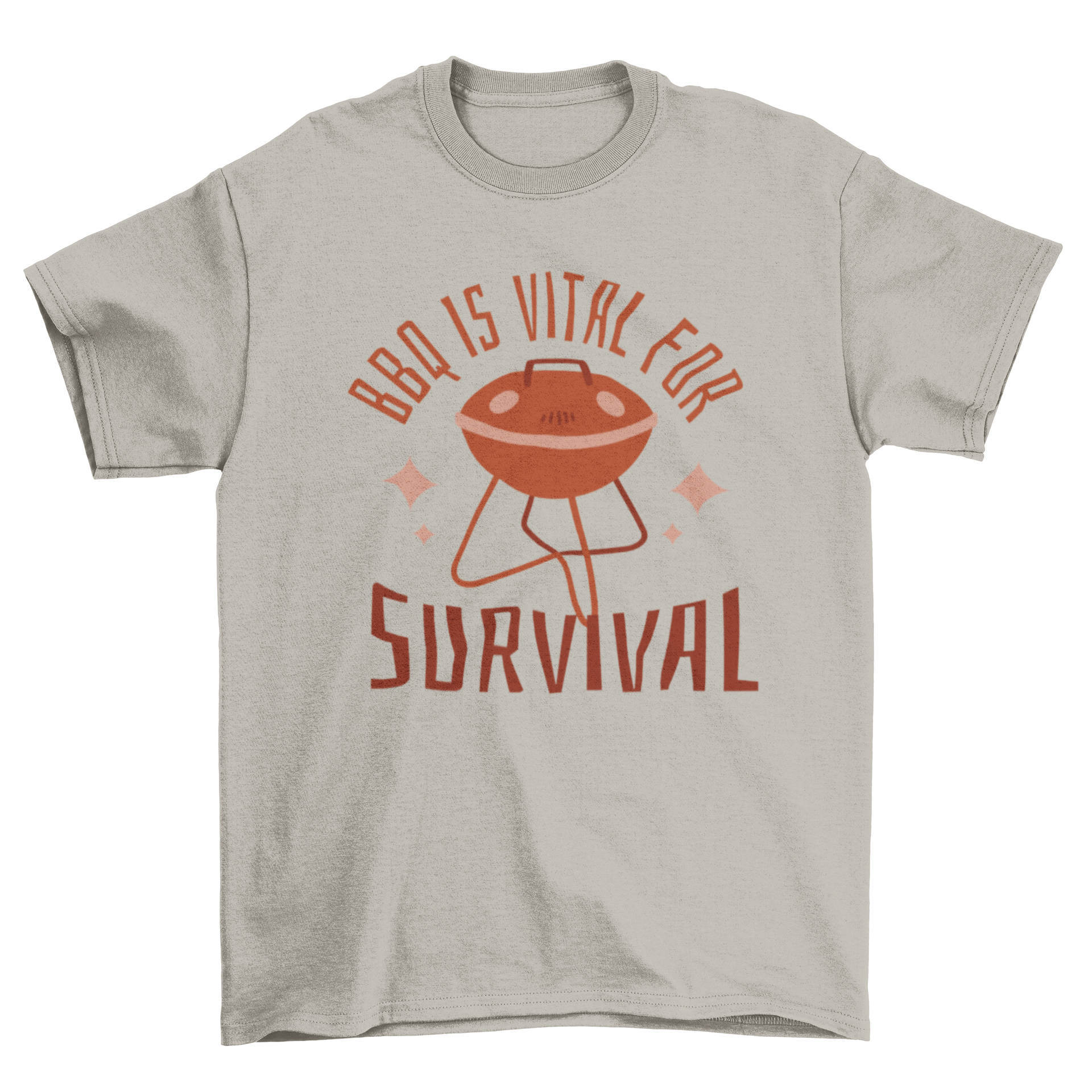 A stylish t-shirt featuring a BBQ grill graphic and the quote 'BBQ is vital for survival', perfect for grilling enthusiasts.