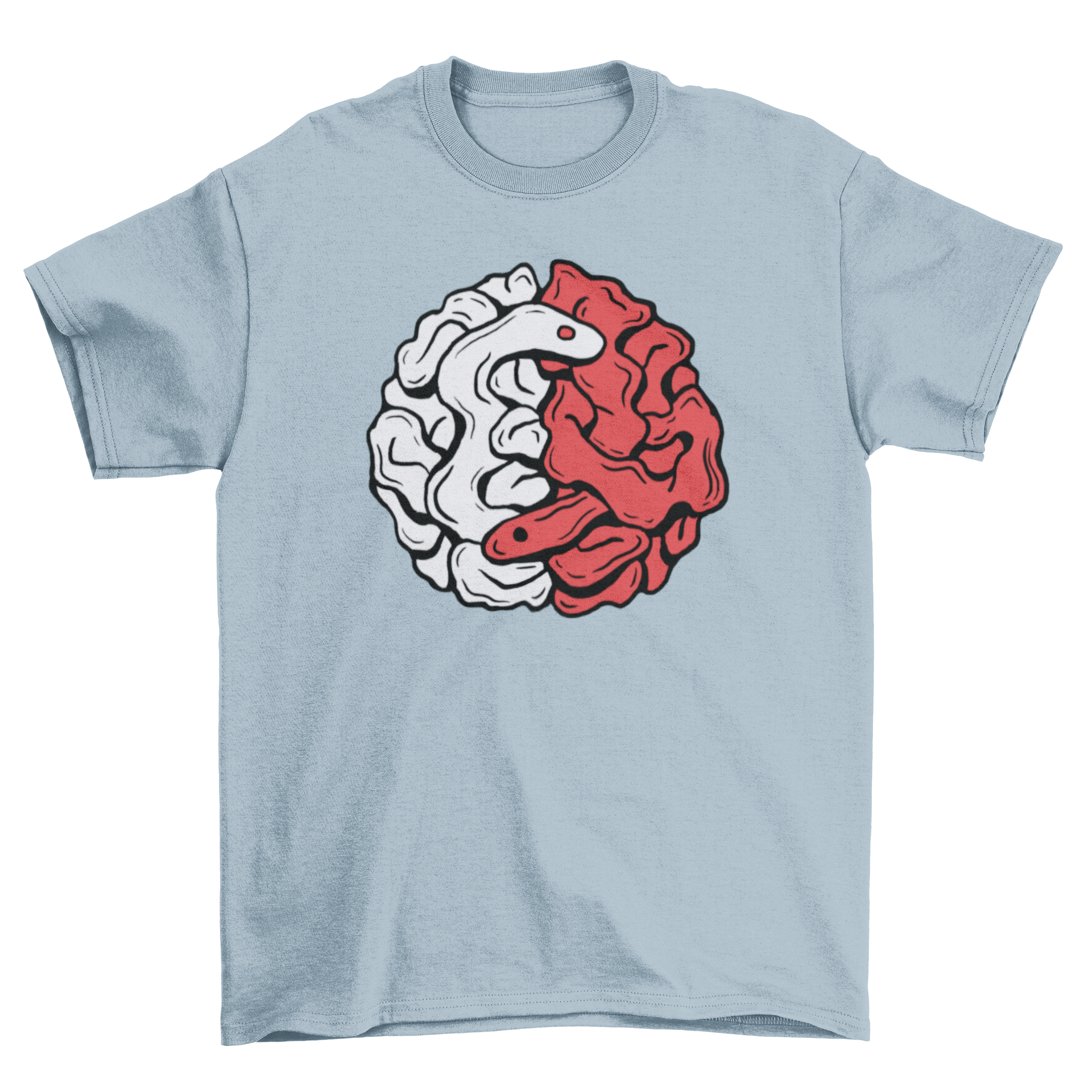 Brain Snake Yin Yang T-shirt featuring two snakes forming a brain and yin yang symbol, showcasing a unique and artistic design.