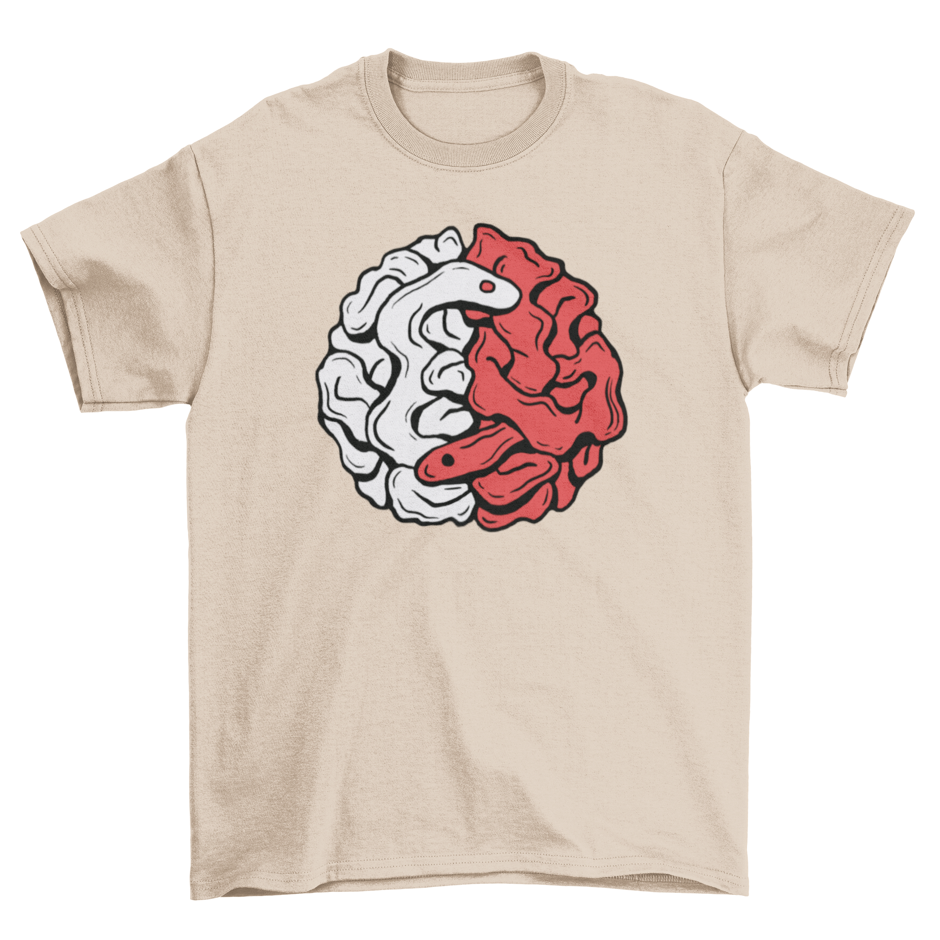 Brain Snake Yin Yang T-shirt featuring two snakes forming a brain and yin yang symbol, showcasing a unique and artistic design.