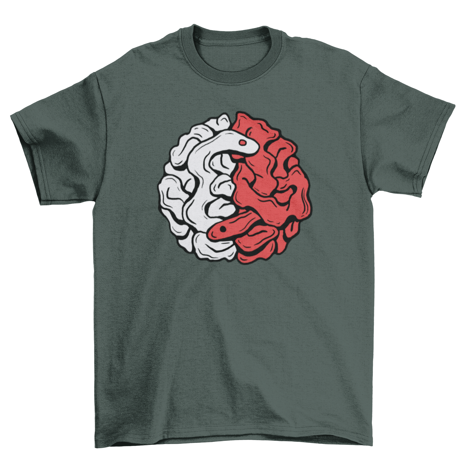 Brain Snake Yin Yang T-shirt featuring two snakes forming a brain and yin yang symbol, showcasing a unique and artistic design.