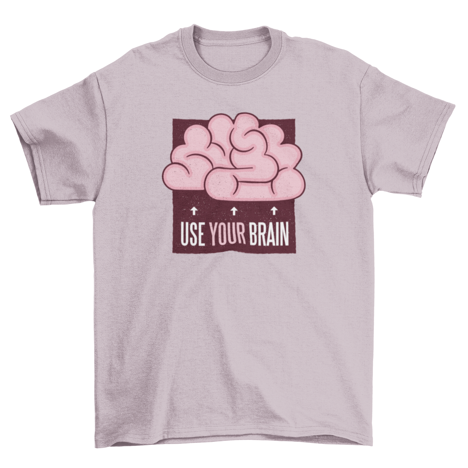 A stylish t-shirt featuring a cartoon illustration of a human brain with arrows and the caption 'Use your brain'.