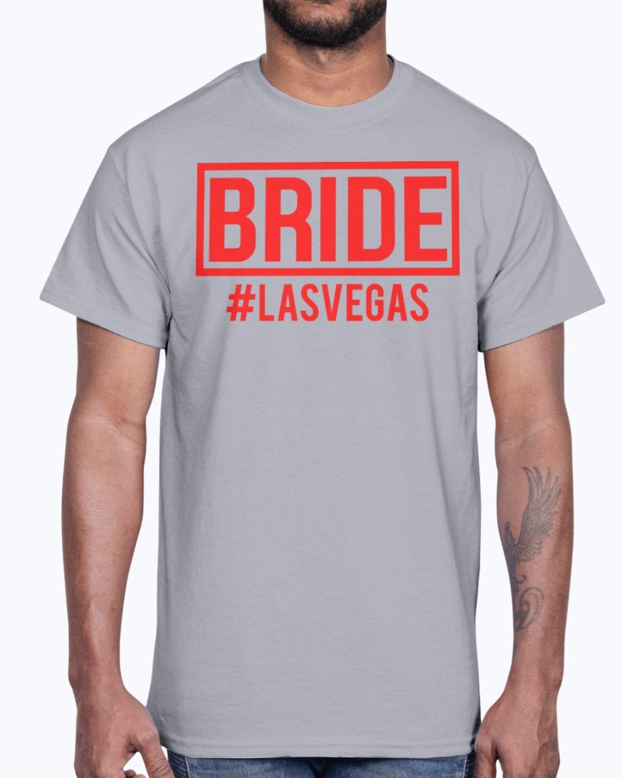 Brdie #lasvegas Bridal Cotton Tee in various sizes and colors, showcasing its unisex design and comfortable fit.