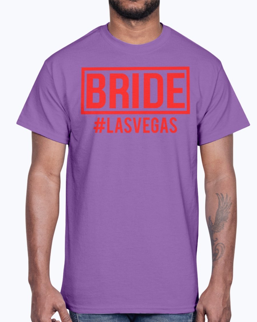 Brdie #lasvegas Bridal Cotton Tee in various sizes and colors, showcasing its unisex design and comfortable fit.