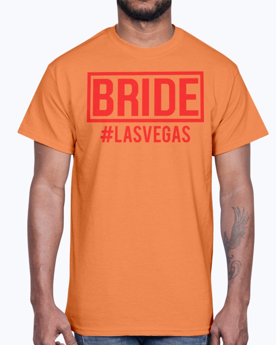 Brdie #lasvegas Bridal Cotton Tee in various sizes and colors, showcasing its unisex design and comfortable fit.