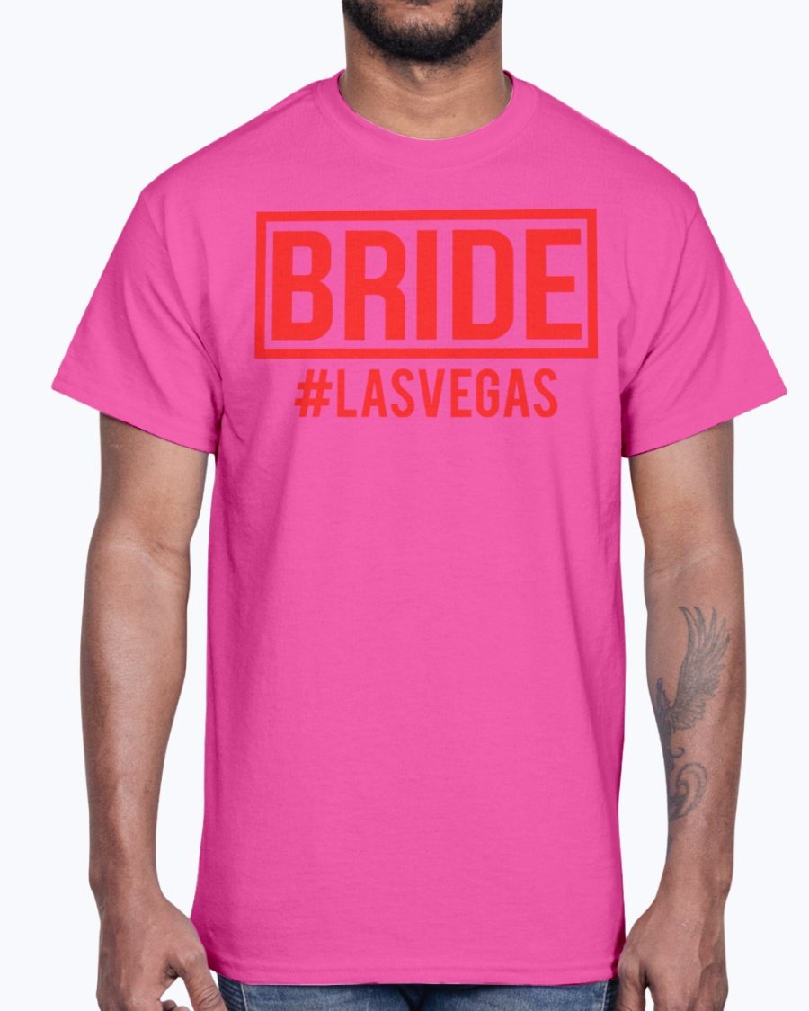 Brdie #lasvegas Bridal Cotton Tee in various sizes and colors, showcasing its unisex design and comfortable fit.