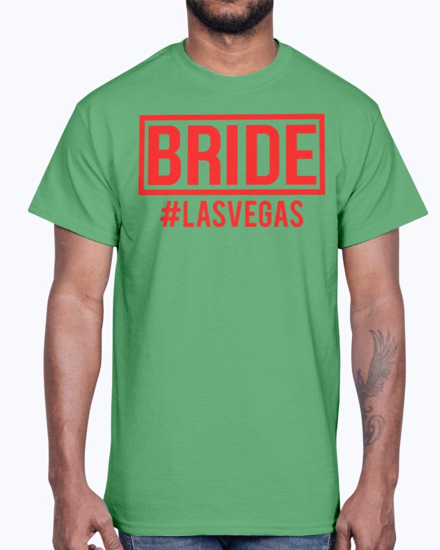 Brdie #lasvegas Bridal Cotton Tee in various sizes and colors, showcasing its unisex design and comfortable fit.