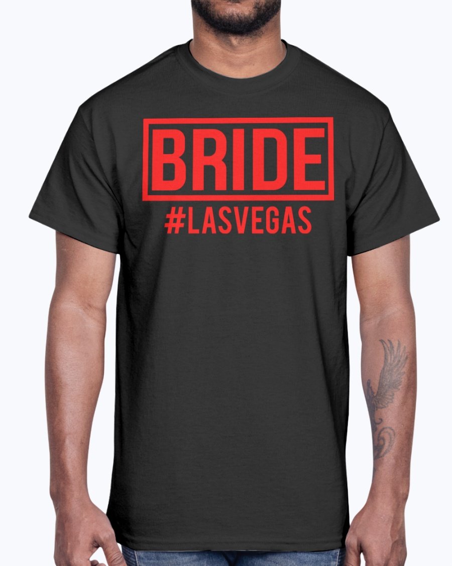 Brdie #lasvegas Bridal Cotton Tee in various sizes and colors, showcasing its unisex design and comfortable fit.