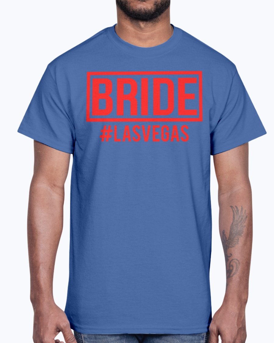 Brdie #lasvegas Bridal Cotton Tee in various sizes and colors, showcasing its unisex design and comfortable fit.