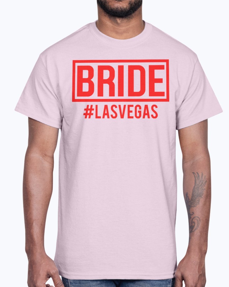 Brdie #lasvegas Bridal Cotton Tee in various sizes and colors, showcasing its unisex design and comfortable fit.