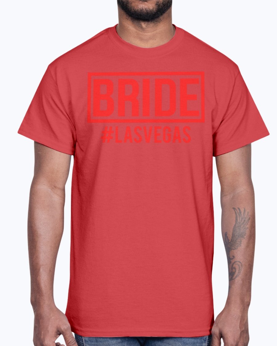 Brdie #lasvegas Bridal Cotton Tee in various sizes and colors, showcasing its unisex design and comfortable fit.