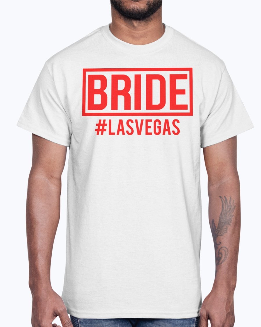 Brdie #lasvegas Bridal Cotton Tee in various sizes and colors, showcasing its unisex design and comfortable fit.