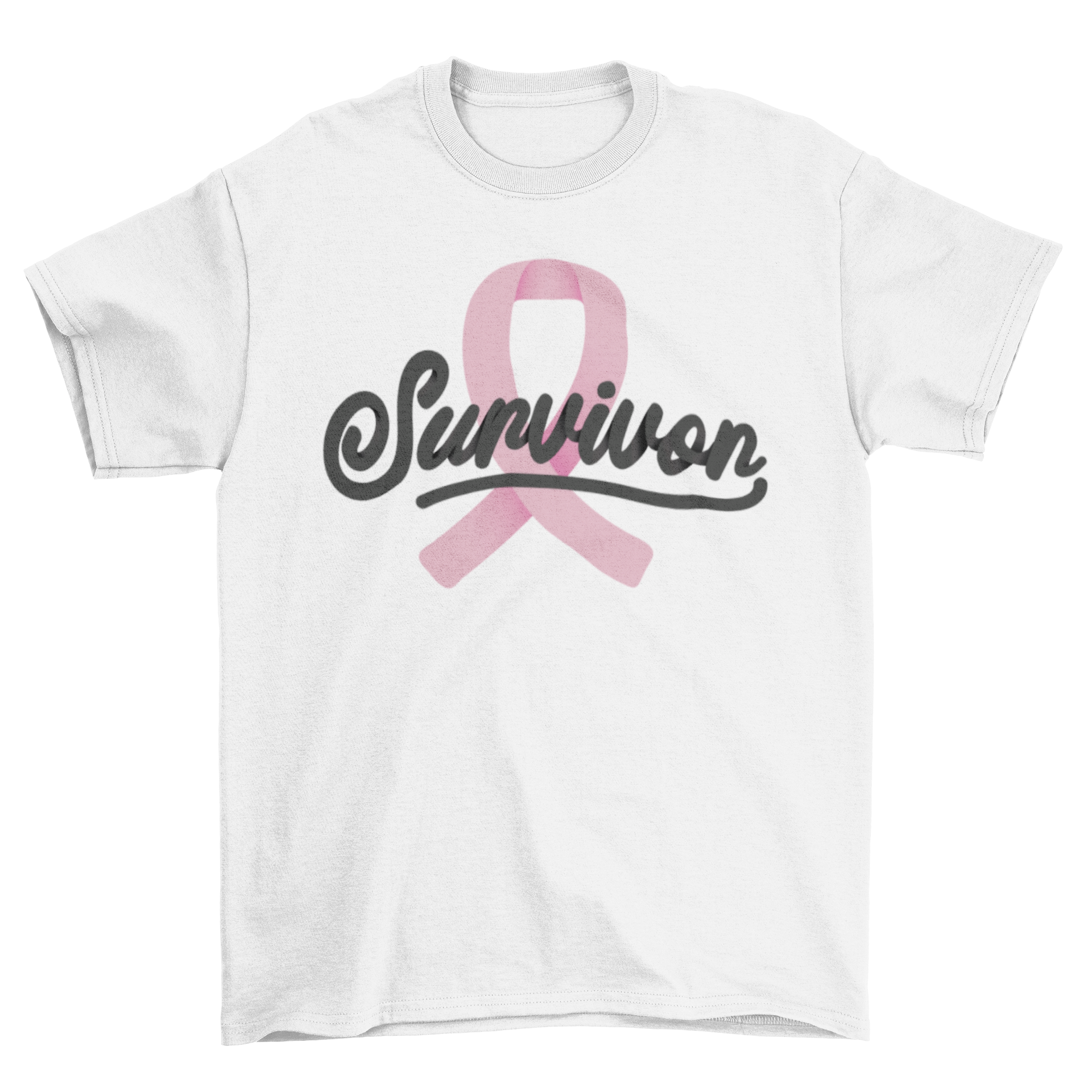 Breast cancer survivor t-shirt featuring a pink ribbon and the word 'Survivor'.