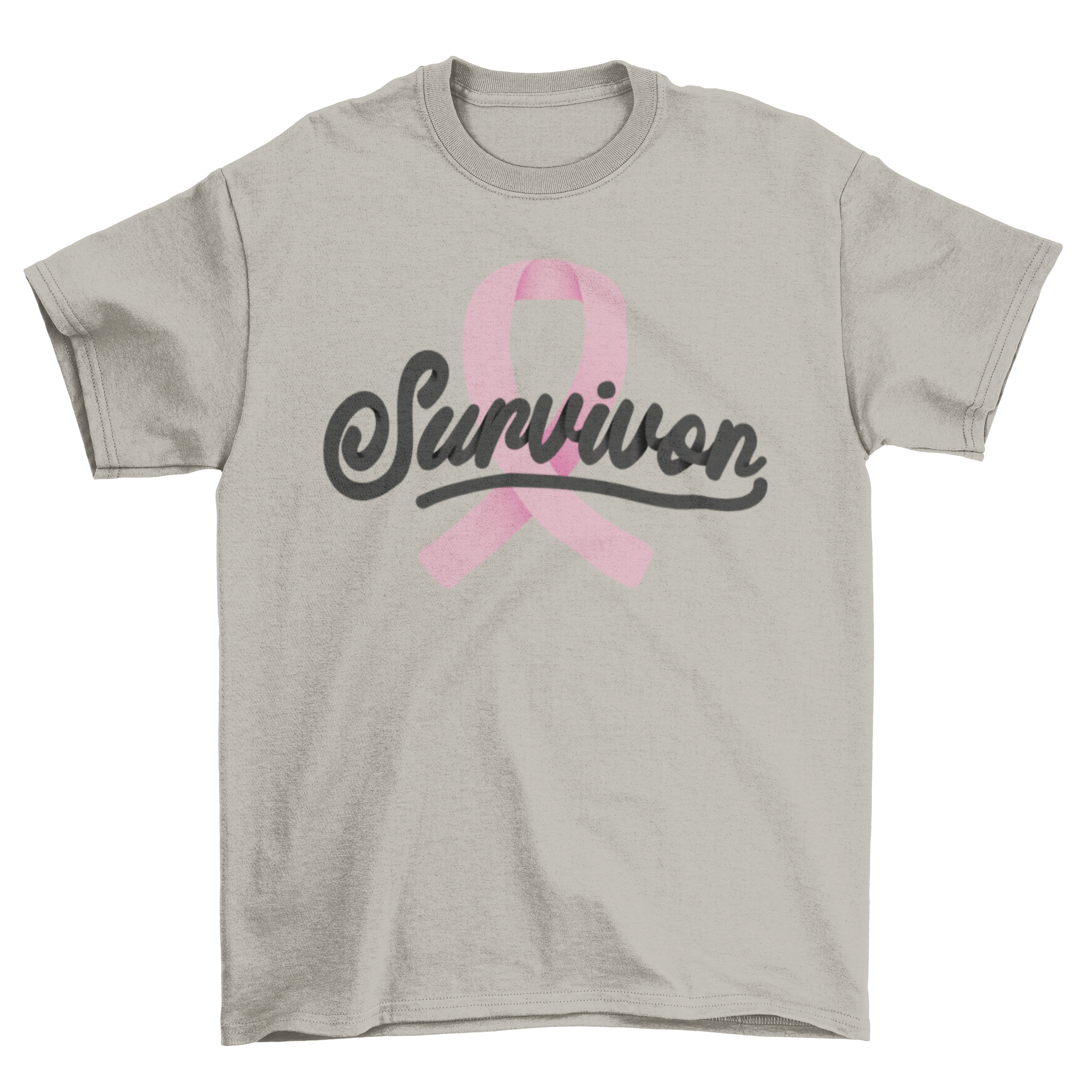 Breast cancer survivor t-shirt featuring a pink ribbon and the word 'Survivor'.