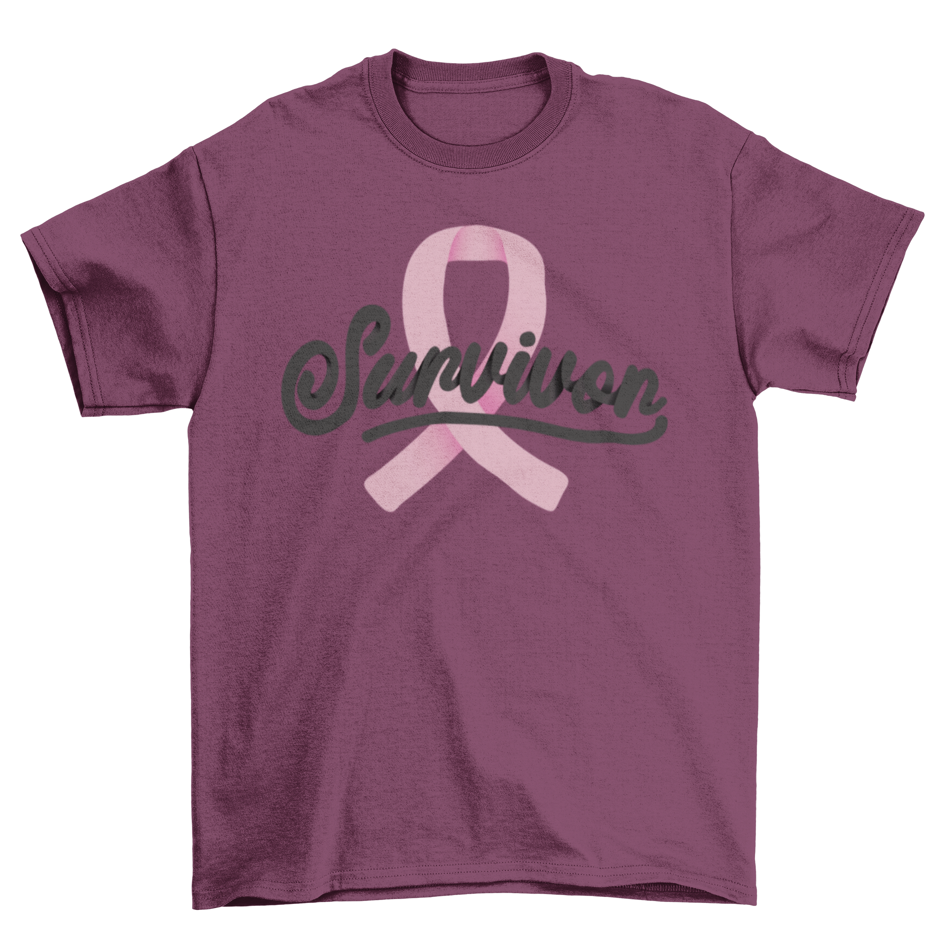 Breast cancer survivor t-shirt featuring a pink ribbon and the word 'Survivor'.