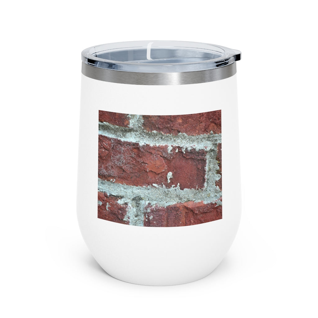 Bricks 12oz Insulated Wine Tumbler with clear lid and stainless steel body, perfect for hot and cold beverages.