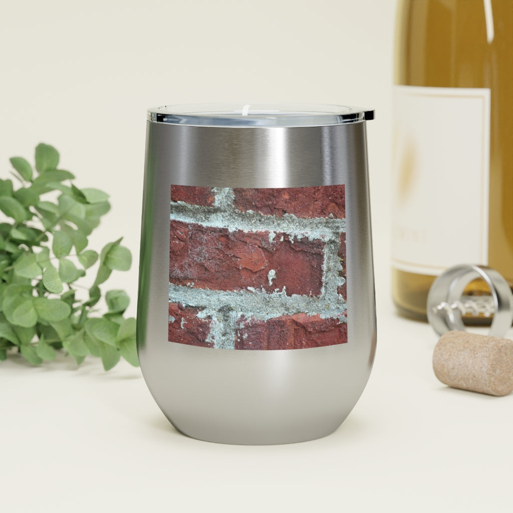 Bricks 12oz Insulated Wine Tumbler with clear lid and stainless steel body, perfect for hot and cold beverages.