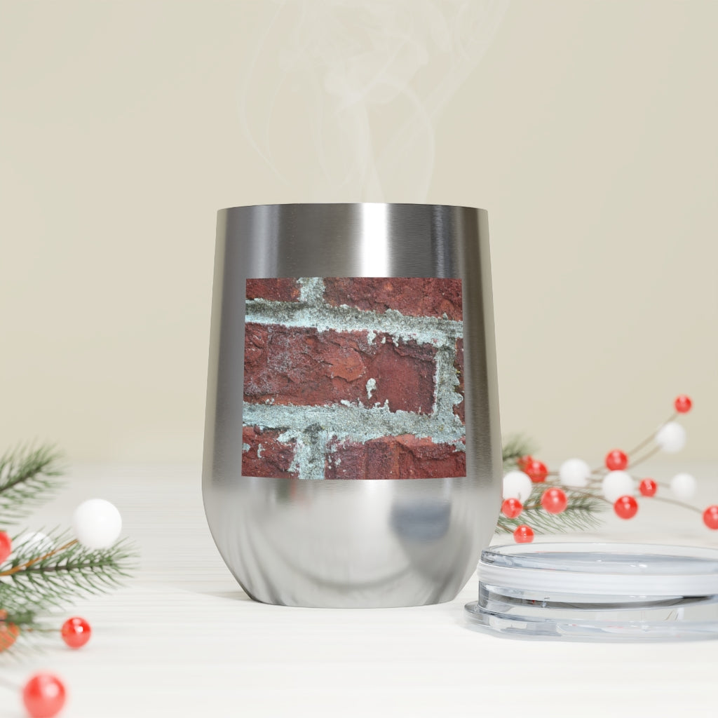 Bricks 12oz Insulated Wine Tumbler with clear lid and stainless steel body, perfect for hot and cold beverages.