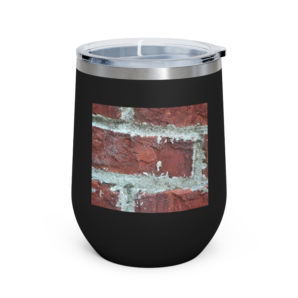 Bricks 12oz Insulated Wine Tumbler with clear lid and stainless steel body, perfect for hot and cold beverages.