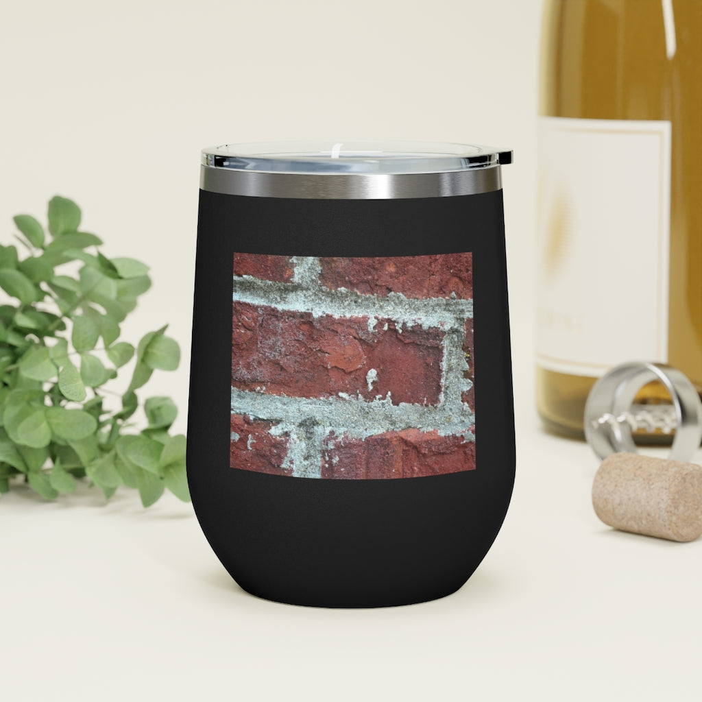 Bricks 12oz Insulated Wine Tumbler with clear lid and stainless steel body, perfect for hot and cold beverages.