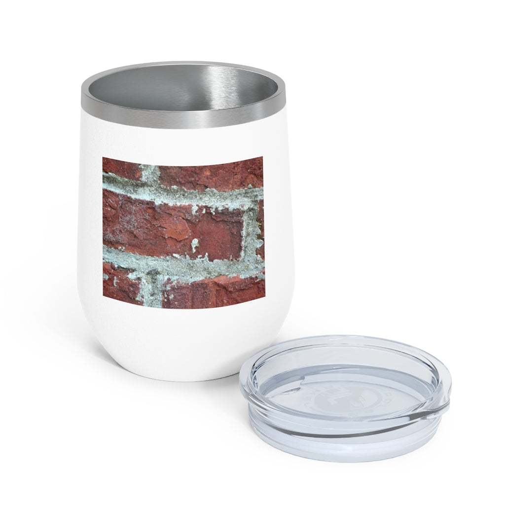 Bricks 12oz Insulated Wine Tumbler with clear lid and stainless steel body, perfect for hot and cold beverages.