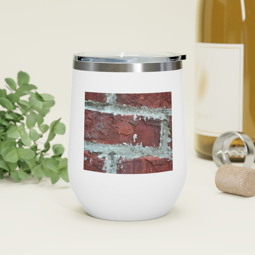 Bricks 12oz Insulated Wine Tumbler with clear lid and stainless steel body, perfect for hot and cold beverages.