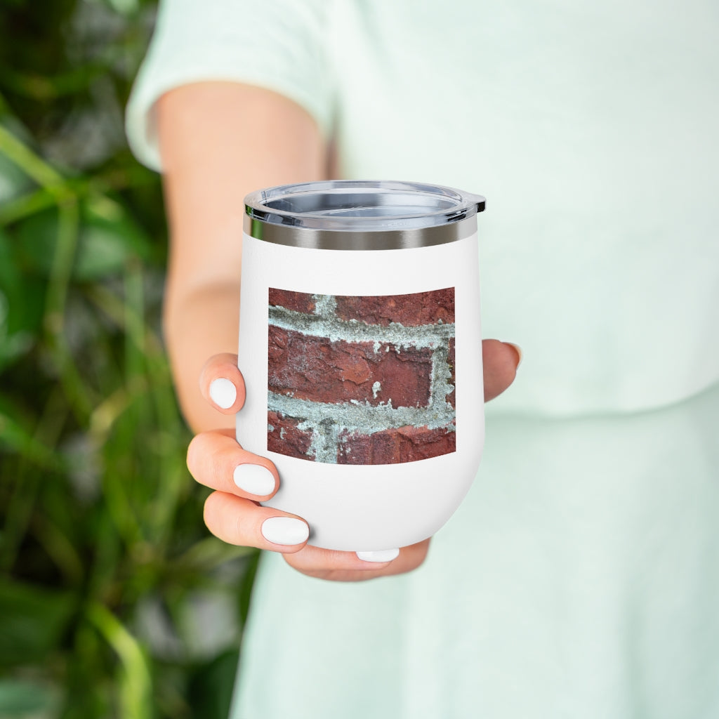 Bricks 12oz Insulated Wine Tumbler with clear lid and stainless steel body, perfect for hot and cold beverages.