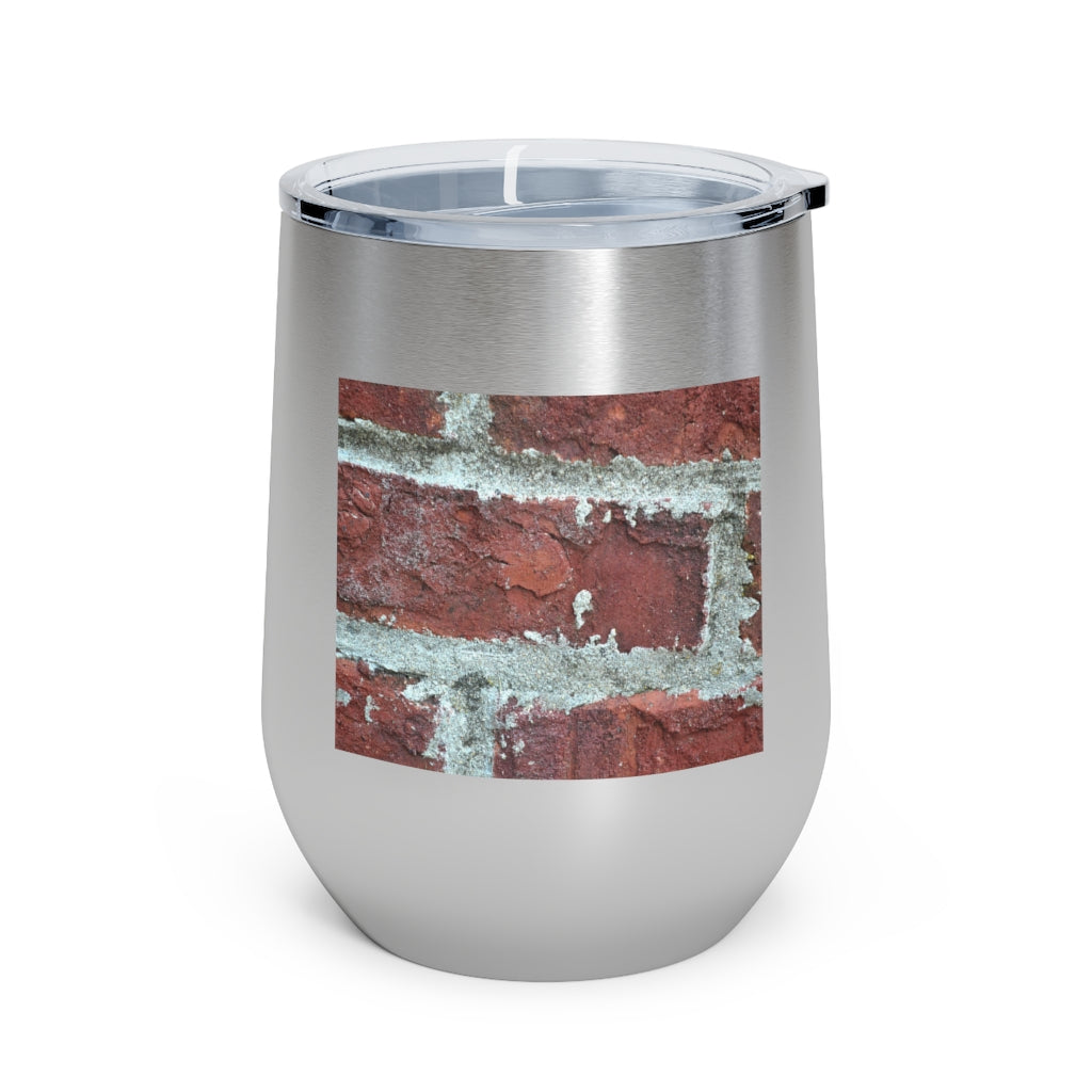 Bricks 12oz Insulated Wine Tumbler with clear lid and stainless steel body, perfect for hot and cold beverages.