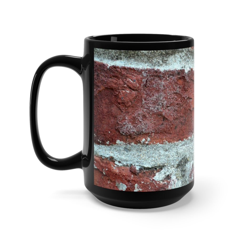 Bricks Black Mug 15oz featuring a sleek black ceramic design with rounded corners and a comfortable C-handle, perfect for coffee and tea.