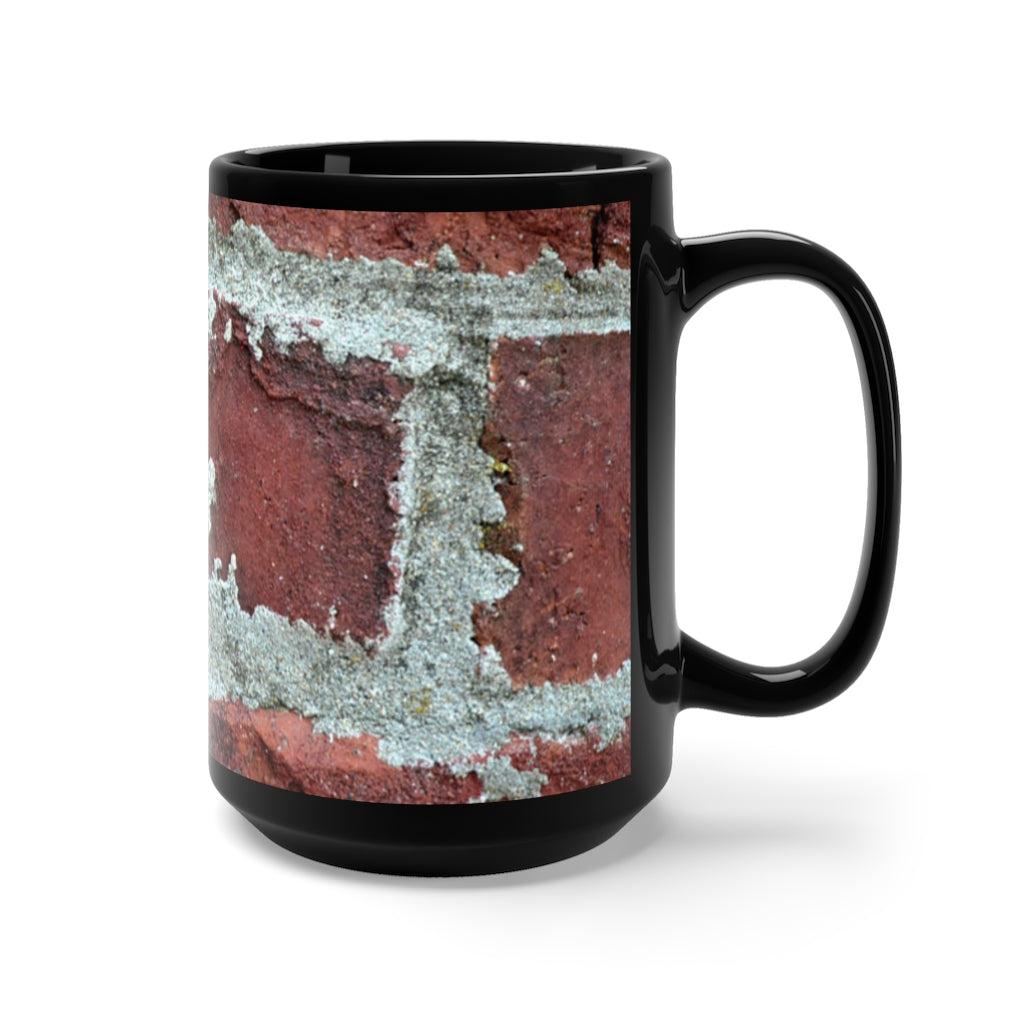 Bricks Black Mug 15oz featuring a sleek black ceramic design with rounded corners and a comfortable C-handle, perfect for coffee and tea.