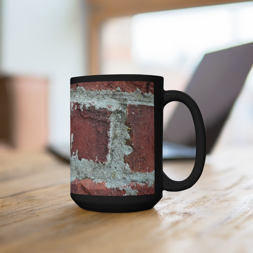 Bricks Black Mug 15oz featuring a sleek black ceramic design with rounded corners and a comfortable C-handle, perfect for coffee and tea.