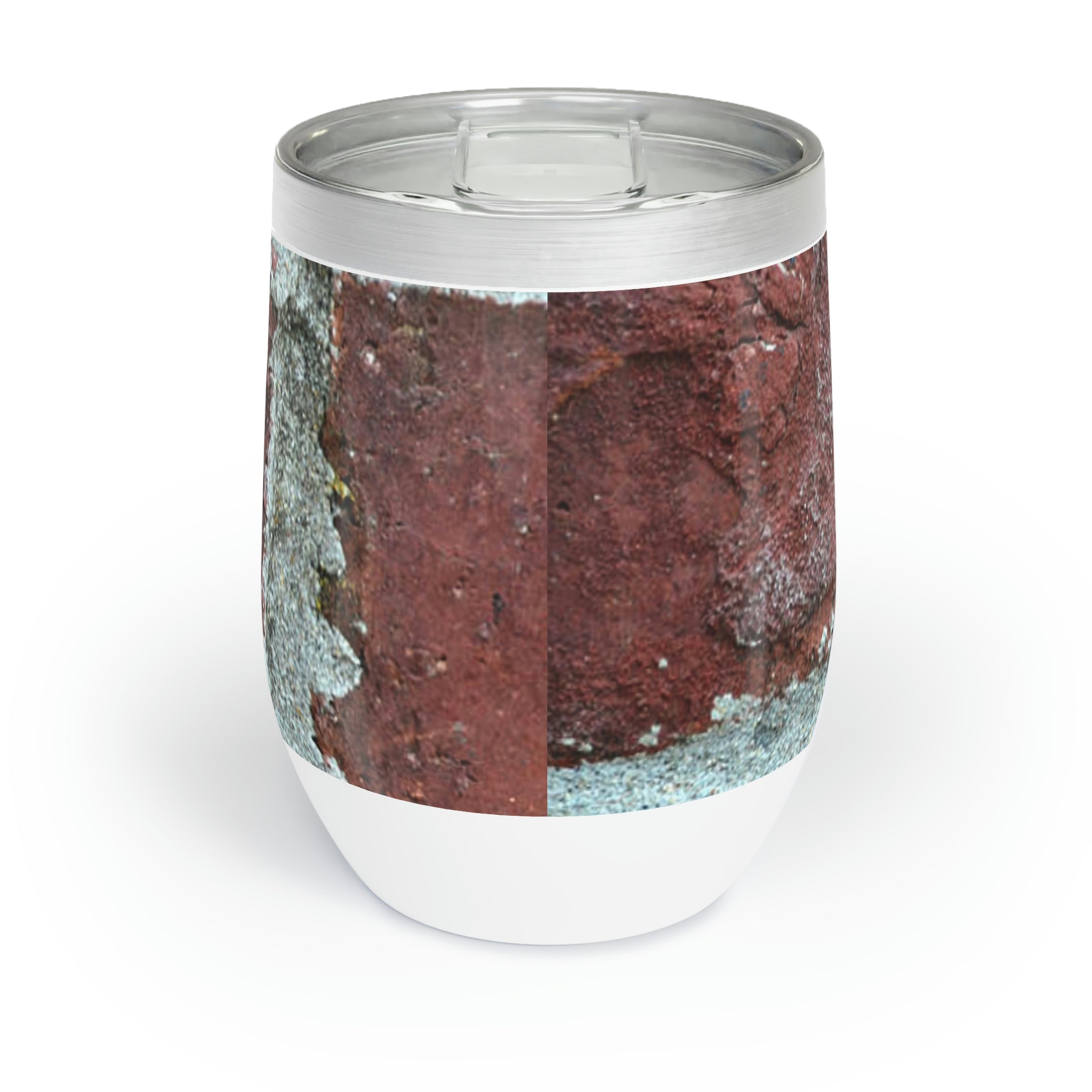 Bricks Chill Wine Tumbler in stainless steel with customizable design, showcasing its double-insulated walls and stemless shape.