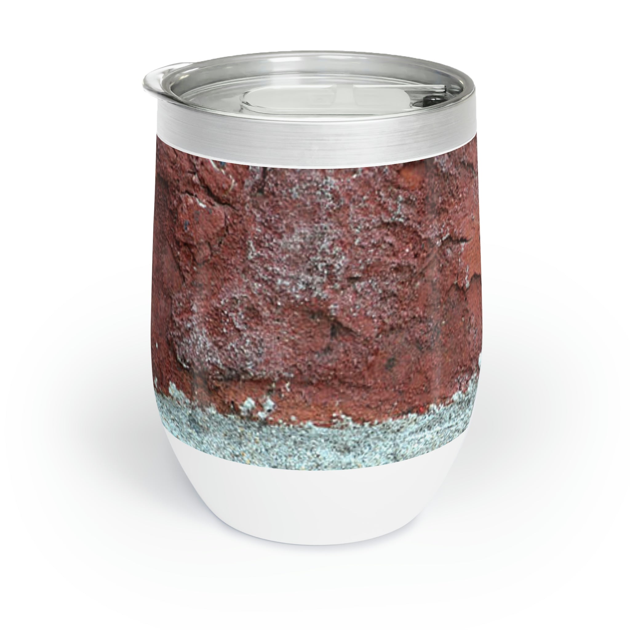 Bricks Chill Wine Tumbler in stainless steel with customizable design, showcasing its double-insulated walls and stemless shape.